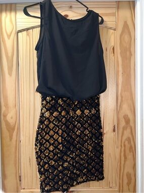 Black Top with Gold Sequin Lattice Mini Dress
